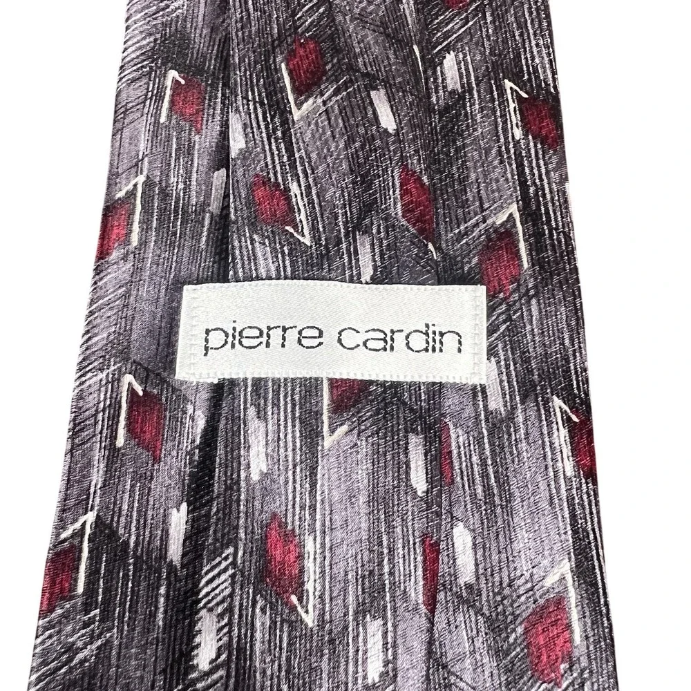 Pierre Cardin Mens Silk Tie Gray Red Abstract Geometric Wide‎ Necktie Designer